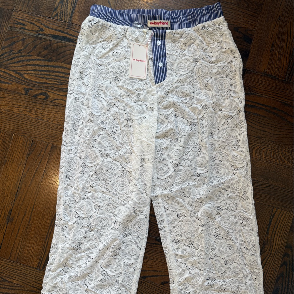 White Lace Pants with Boxer/Button Trim
